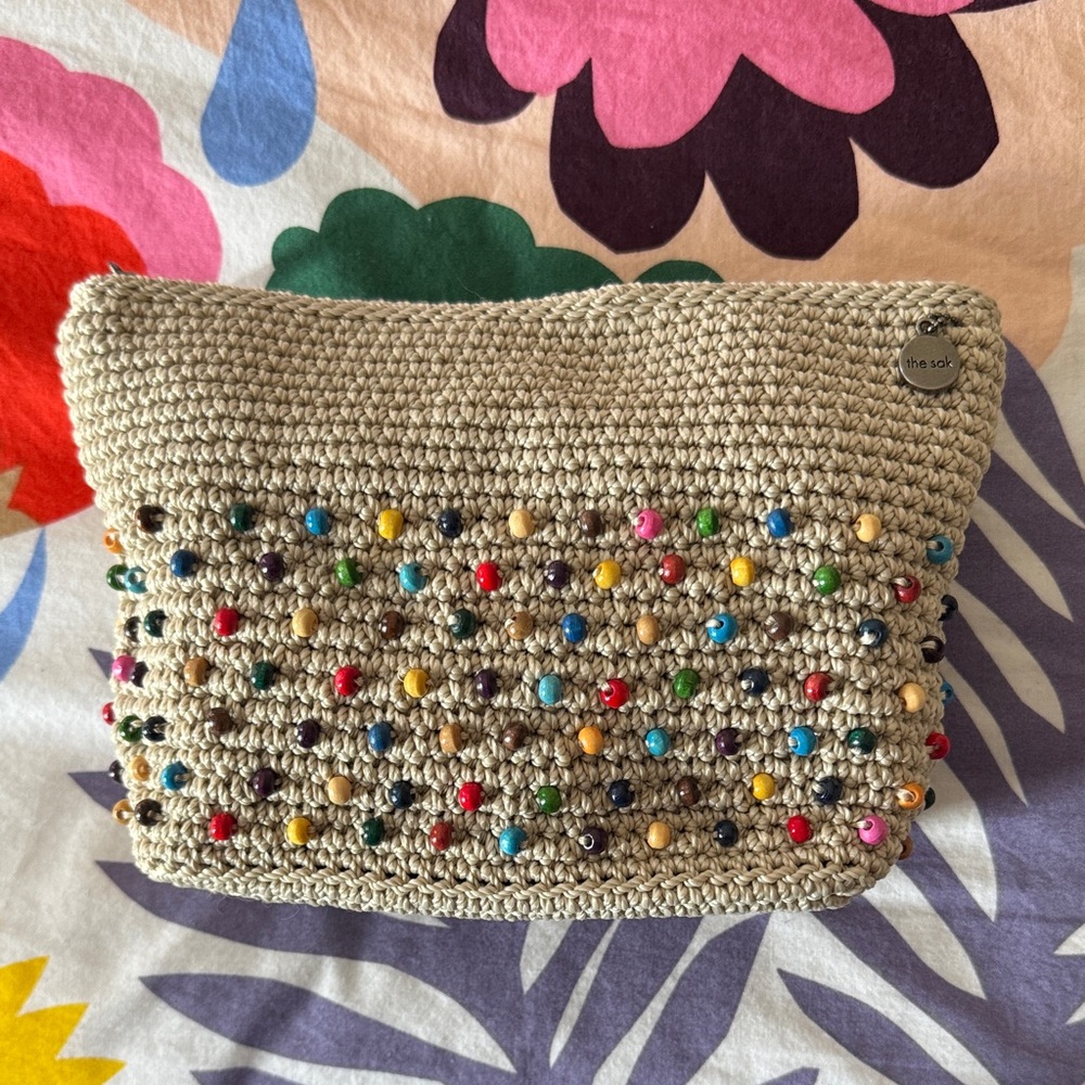 The Sak Beige Crochet Bag with Colorful Beads